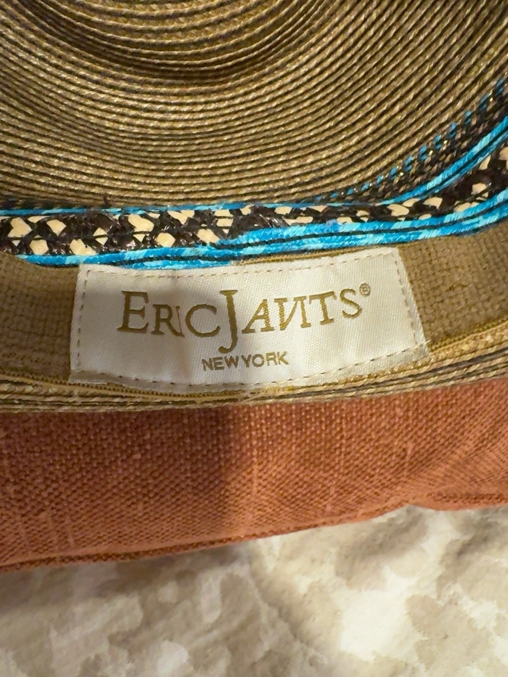 Eric Javits New York Woven Fedora Hat Brown Turquoise Packable - Picture 6 of 10